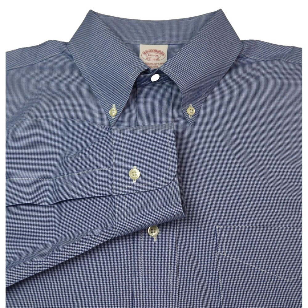Brooks Brothers The Original Polo Shirt Men's 16.5x35 Blue Check Non-Iron Cotton
